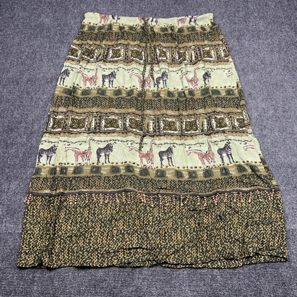 Dressbarn Woman Plus 22/24 Safari Animal Print Maxi Skirt Green Giraffe Zebra